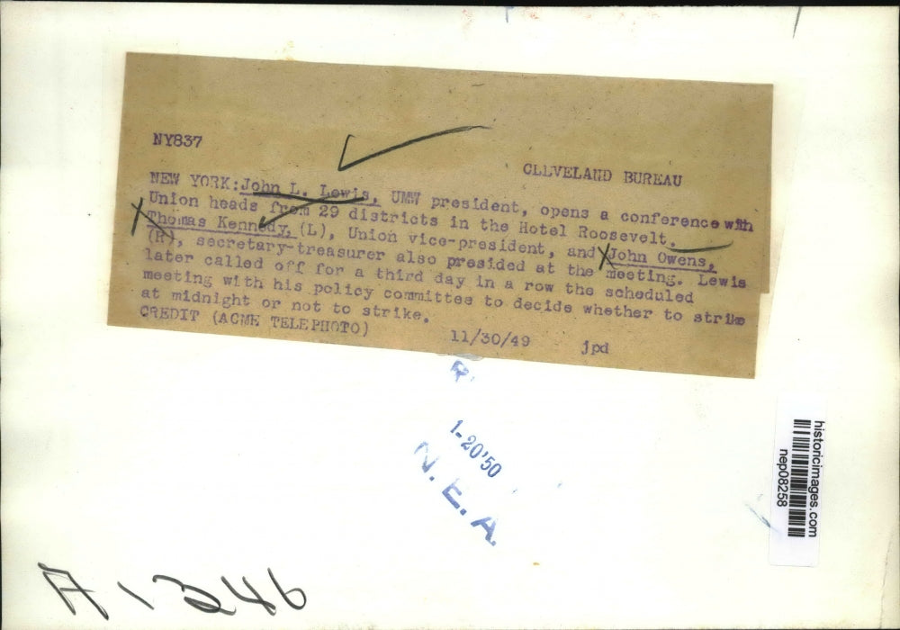 1949 Press Photo John L Lewis & United Mine Workers Officials in Conference