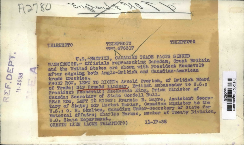 1938 Press Photo Anglo-British and Canadian-American Trade Treaty Signings