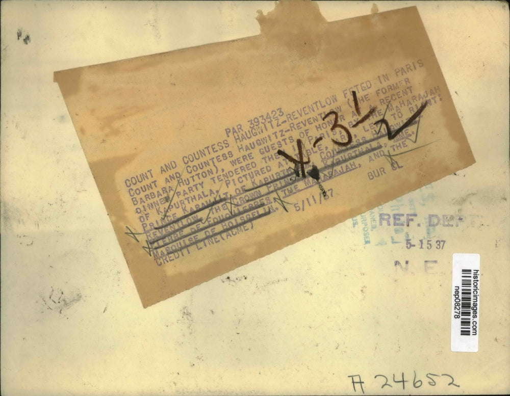 1937 Press Photo Count & Countess Haugwitz-Reventlow Guests of Honor in Paris