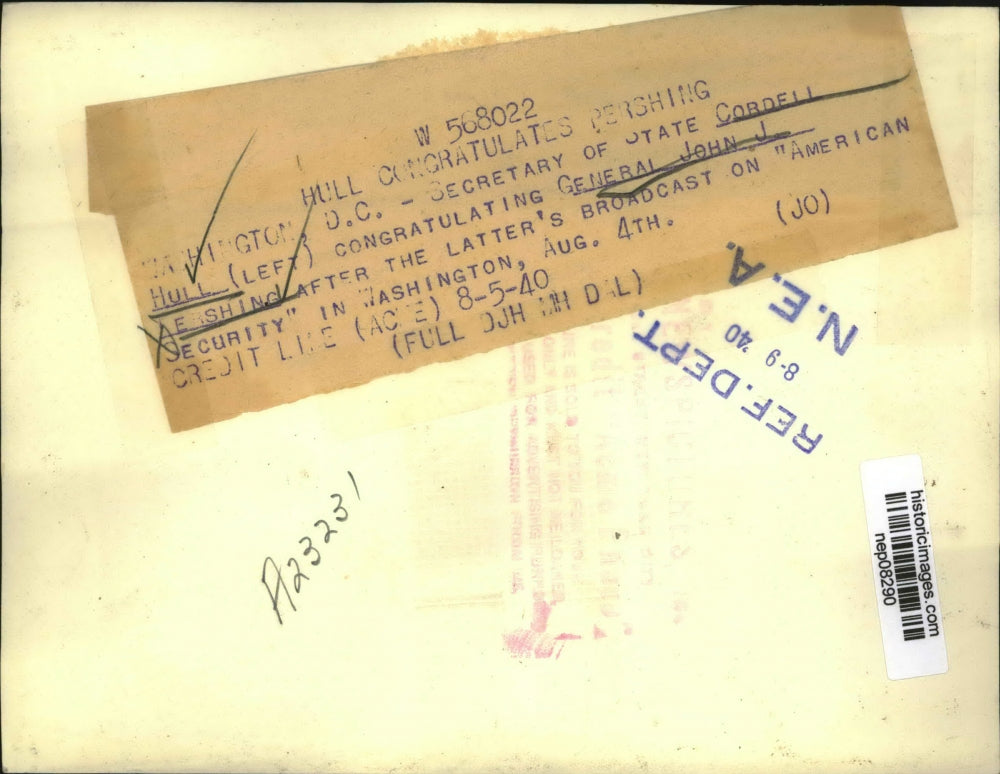 1940 Press Photo Secy of State Cordell Hull Congratulates Gen John Pershing