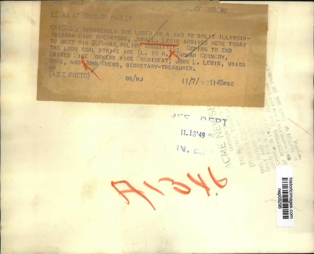 1949 Press Photo John L. Lewis & Thomas Kennedy Meet 200-Man Policy Committee