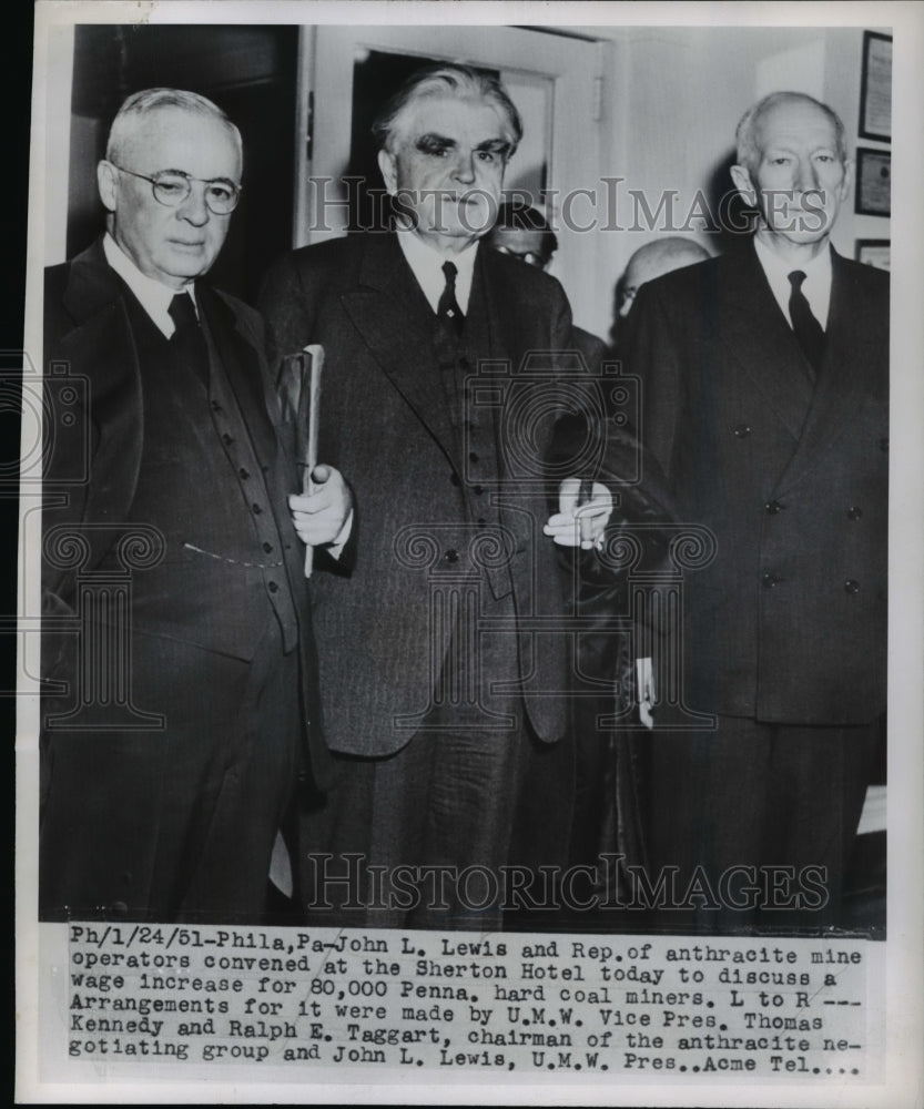 1951 Press Photo John L Lewis & Anthracite Mine Reps Convene at Sherton Hotel