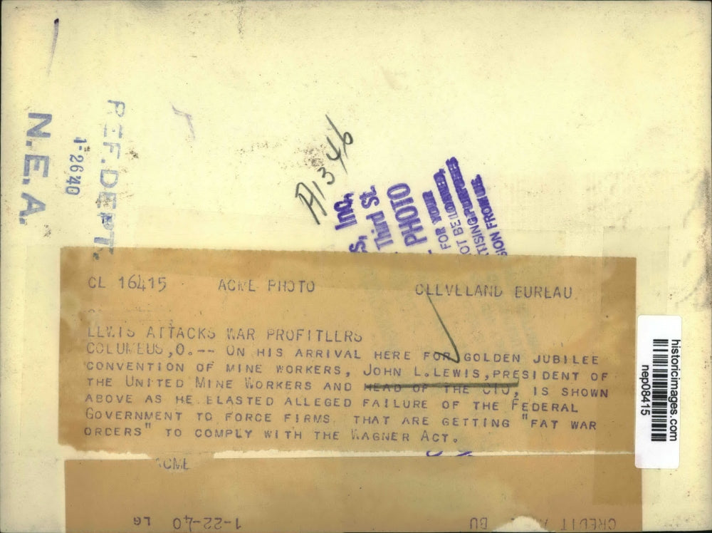 1940 Press Photo John Lewis Arrives for Gold Jubilee Convention of Mine Workers