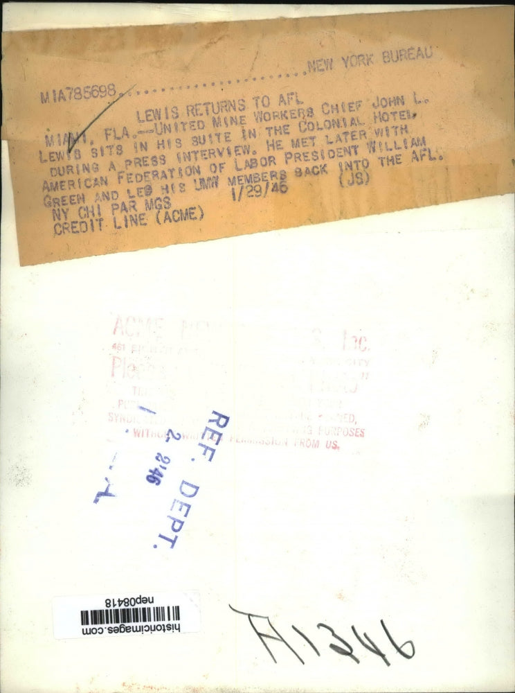 1946 Press Photo Mine Worker Chief John Lewis Shown During Press Interview