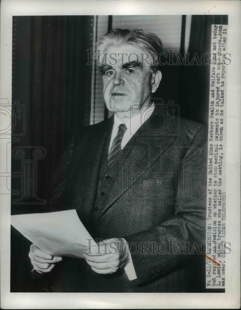1949 Press Photo John L Lewis Undecided on Ceasing Med Payments to Soft Coal Men