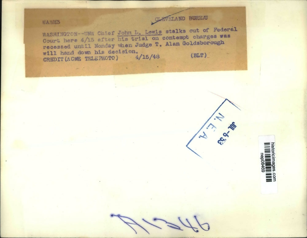 1948 Press Photo John L. Lewis After Contempt Trial Charges Recessed - nep08469