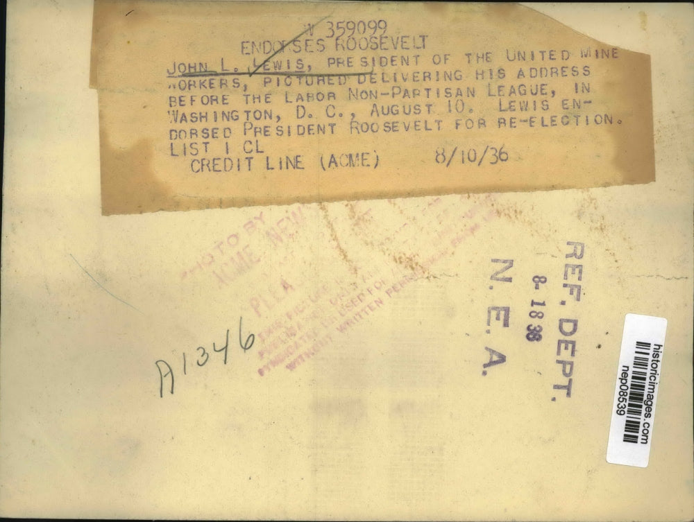 1936 Press Photo John Lewis of United Mine Workers at Labor Non-Partisan League