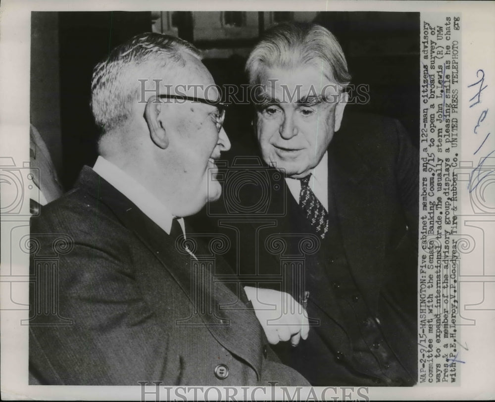 1953 Press Photo John Lewis Chats with P.E.H. Leroy Amid Senate Banking Comm.