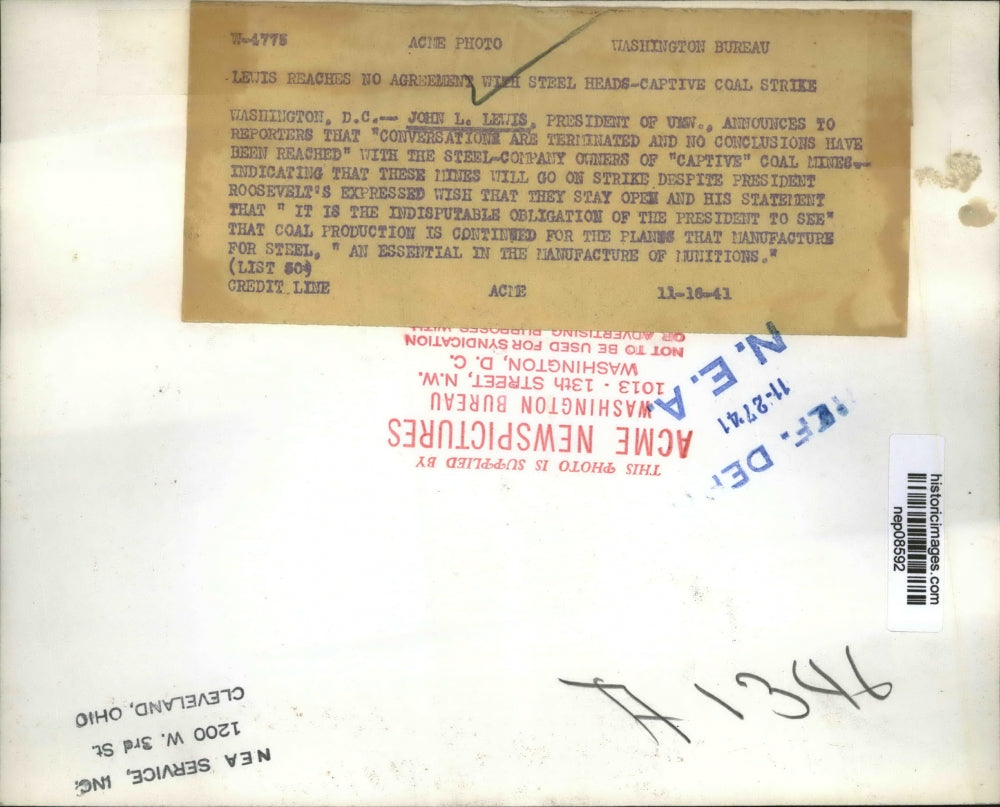 1941 Press Photo John Lewis Announces Termination of Negotiation Conversations