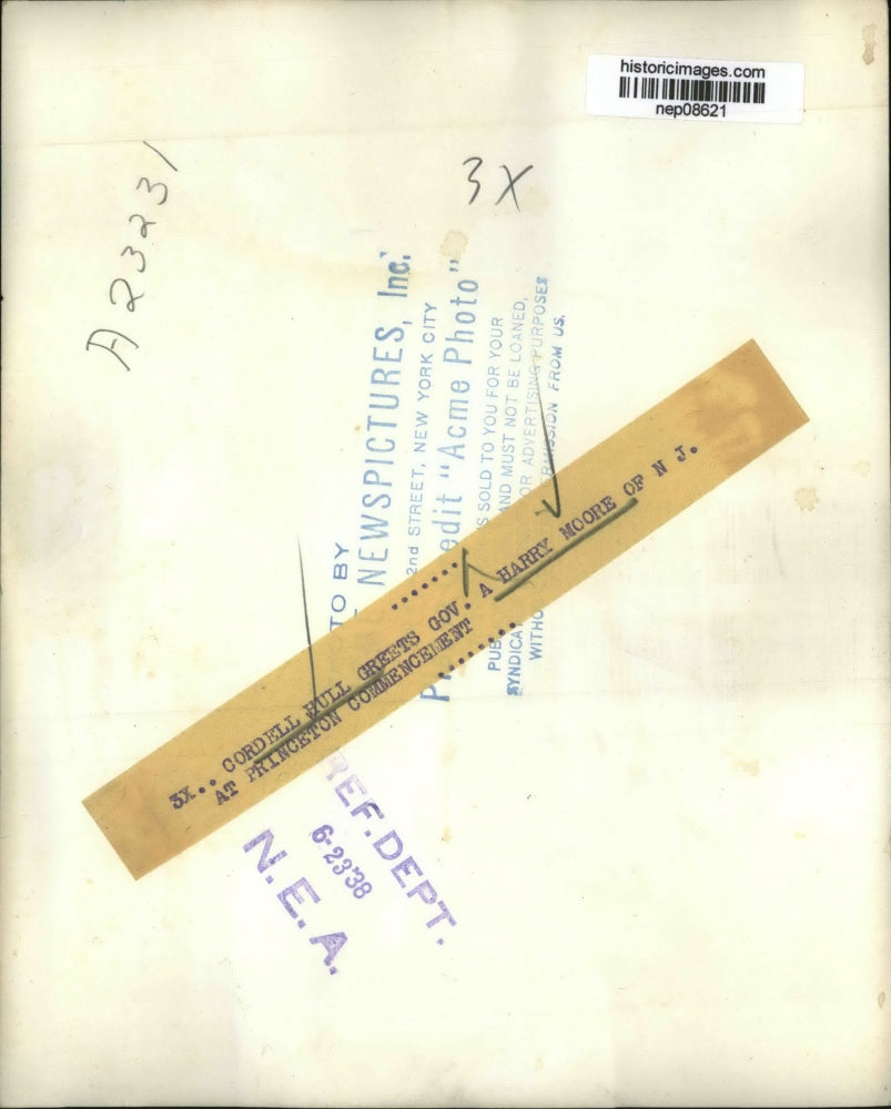 1938 Press Photo Secy Cordell Hull Greets Gov A Harry Moore - nep08621