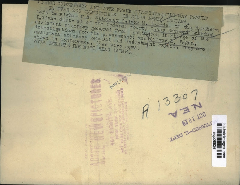 Load image into Gallery viewer, 1929 Press Photo Liquor Conspiracy &amp; Vote Fraud Investigation Expected to Indict
