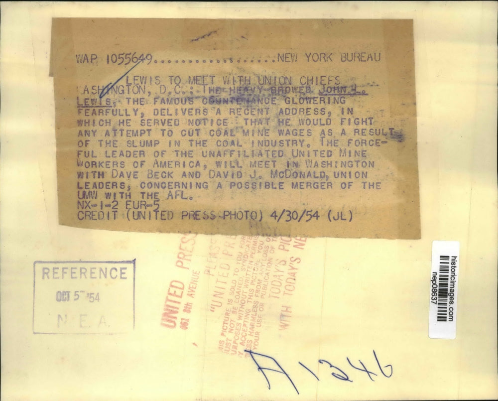 1954 Press Photo Lewis to Meet with Union Chiefs, Delivers Speech - nep08637