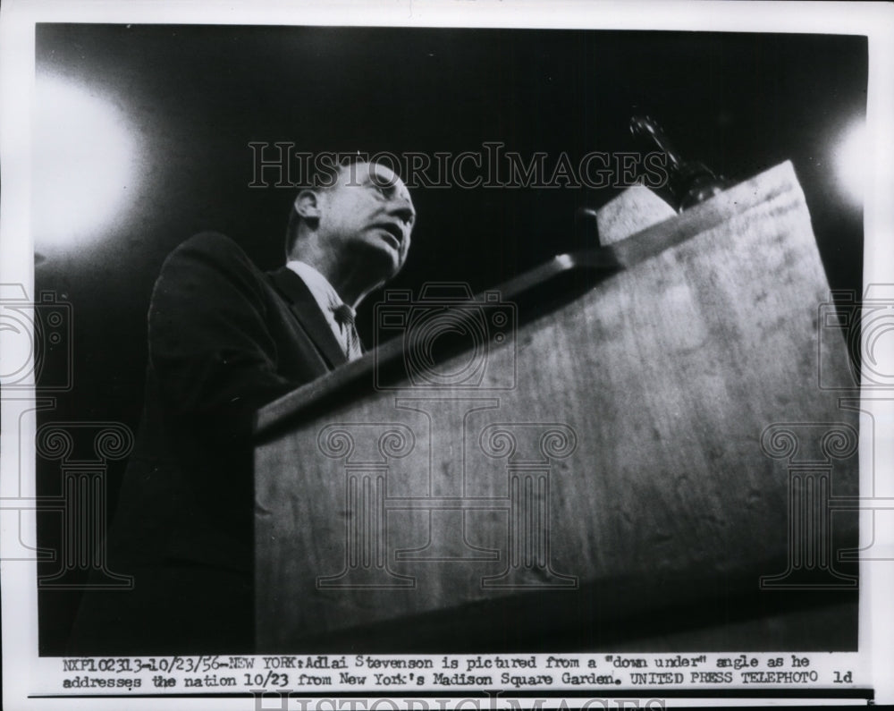 1956 Press Photo Adlai Stevenson Addresses Nation from NY Madison Square Garden
