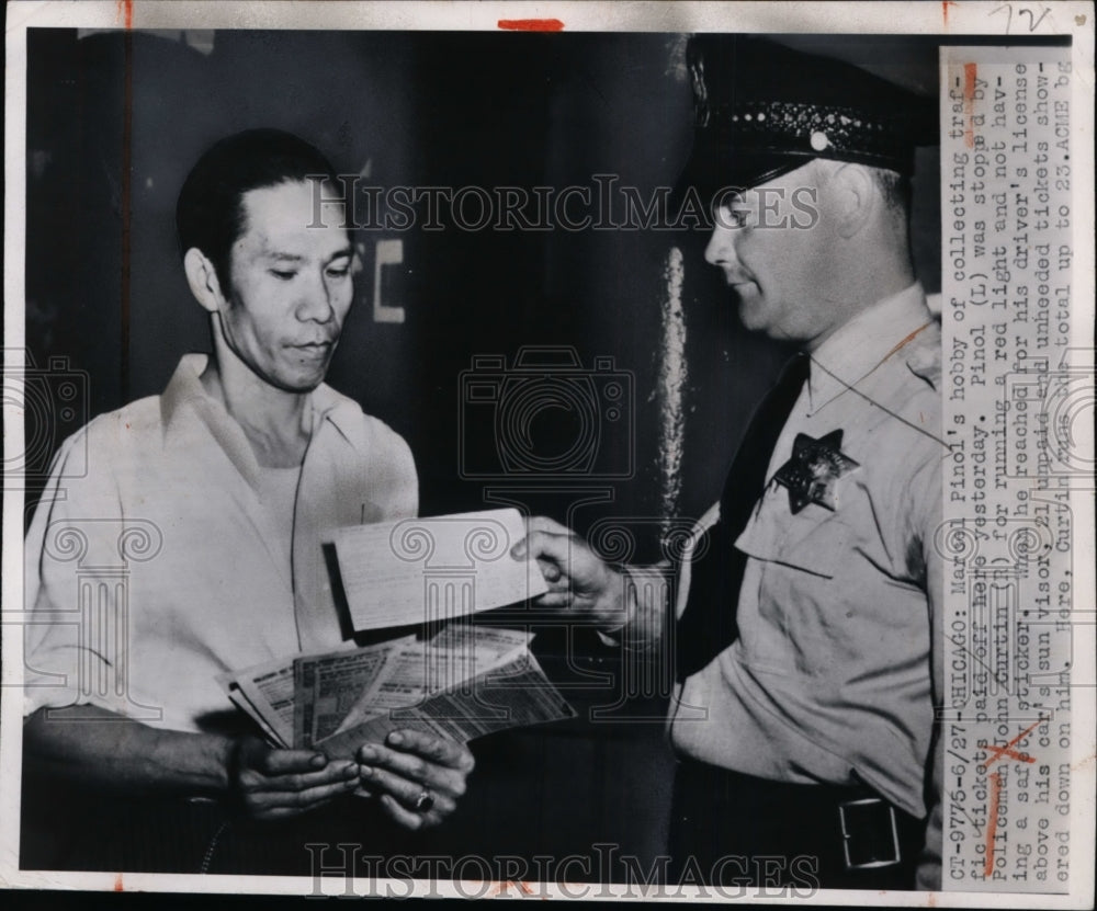 1950 Press Photo Marcel Pinol Busted with 23 Unpaid Traffic Tickets - nep08672