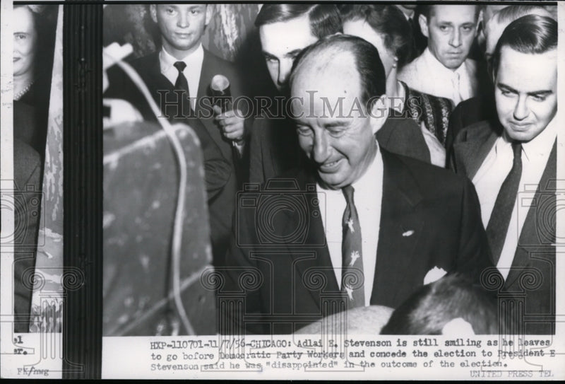 Load image into Gallery viewer, 1956 Press Photo Adlai Stevenson Concedes Election Before Dem Party Workers
