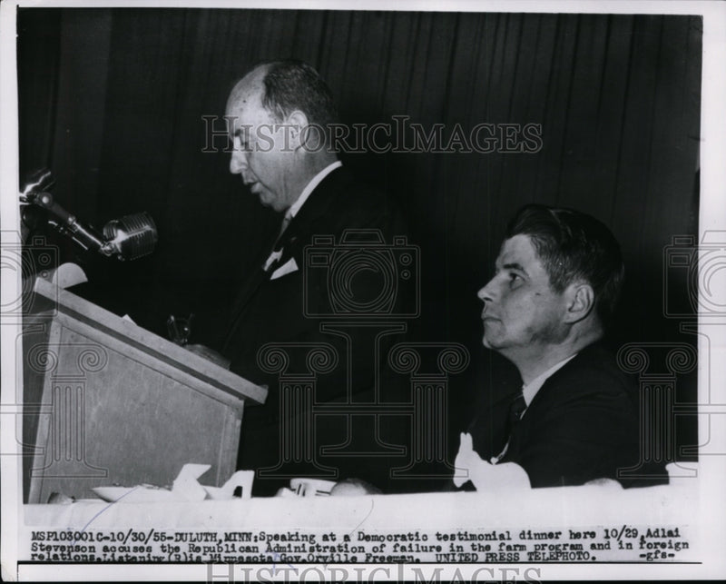 Load image into Gallery viewer, 1955 Press Photo Adlai Stevenson Accuses GOP of Failure in Farm Program
