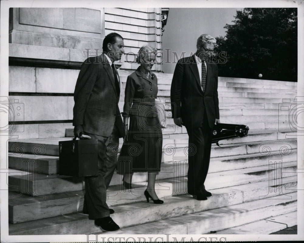 1954 Press Photo Bobby Huttenloch, Sen Margaret Smith, Charles Mack on Program
