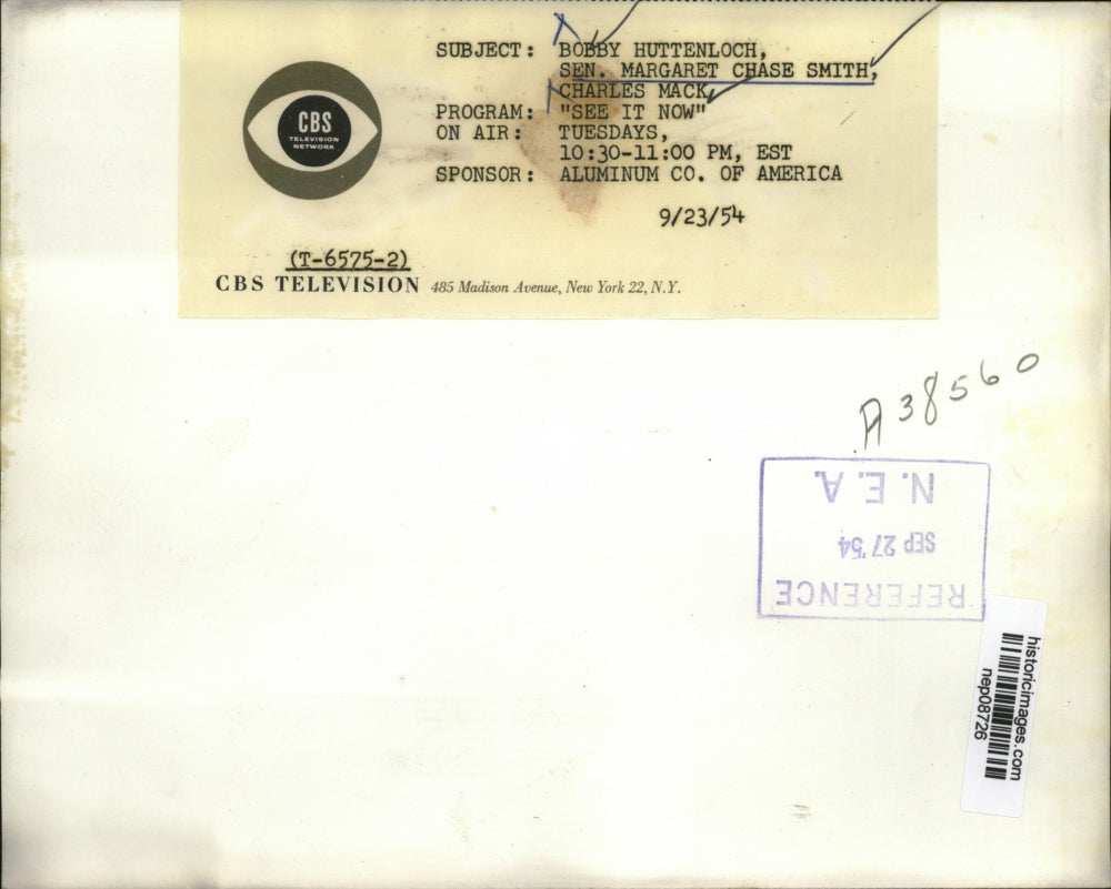 1954 Press Photo Bobby Huttenloch, Sen Margaret Smith, Charles Mack on Program