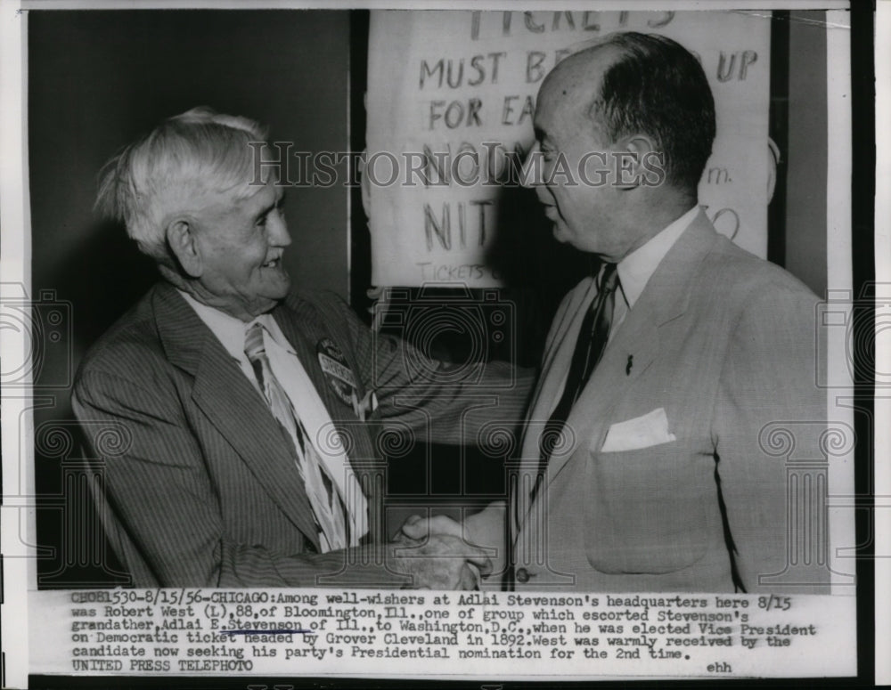 1956 Press Photo Adlai Stevenson w/ Robert West at Chicago Campaign Headquarters