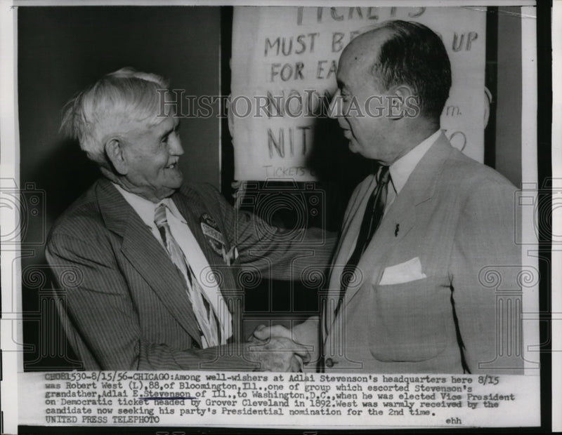 Load image into Gallery viewer, 1956 Press Photo Adlai Stevenson w/ Robert West at Chicago Campaign Headquarters

