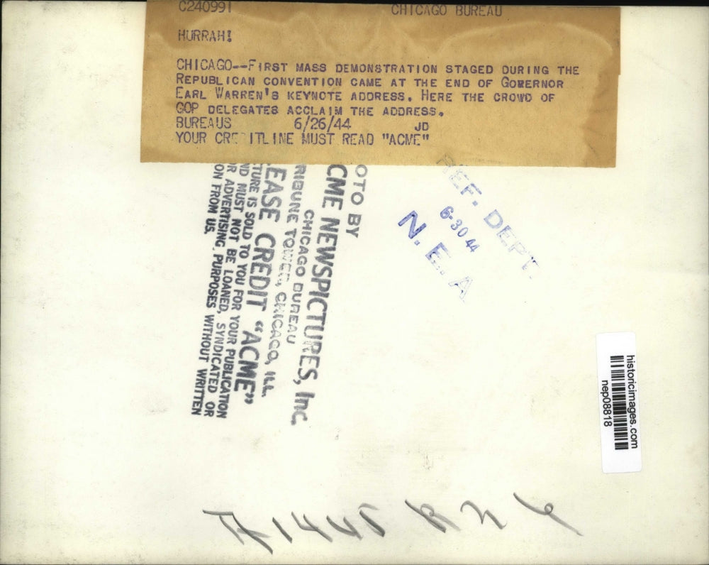 1944 Press Photo Demonstration Follows Gov Earl Warren's Keynote Address