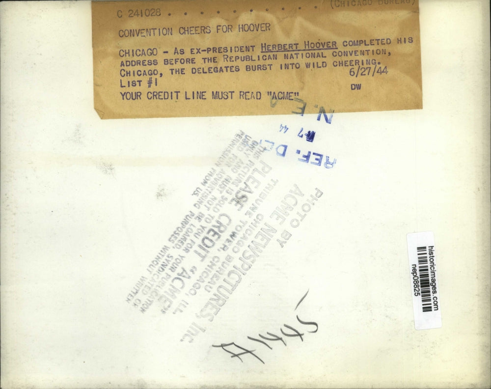 1944 Press Photo Ex-Pres Herbert Hoover Completes Address at GOP Nat'l Con.