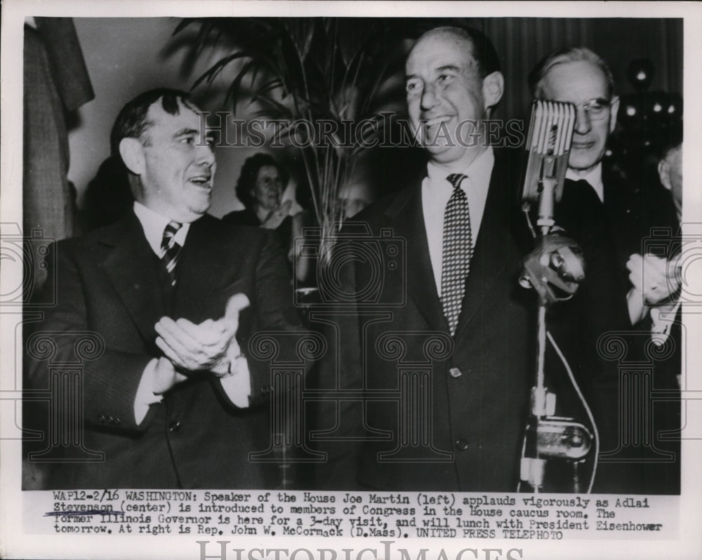 1953 Press Photo Joe Martin Applauds Adlai Stevenson at House Caucus Room