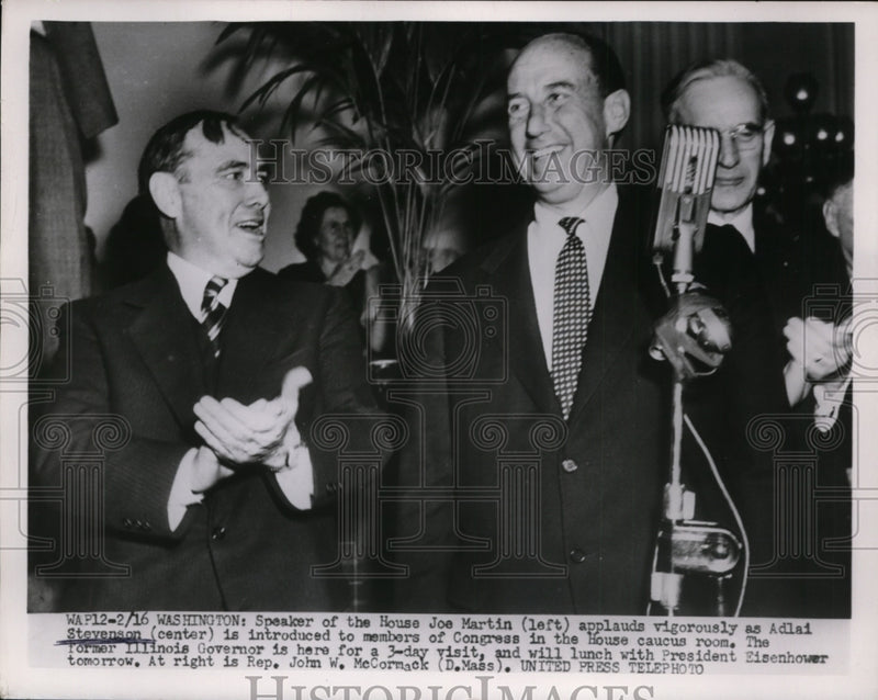Load image into Gallery viewer, 1953 Press Photo Joe Martin Applauds Adlai Stevenson at House Caucus Room
