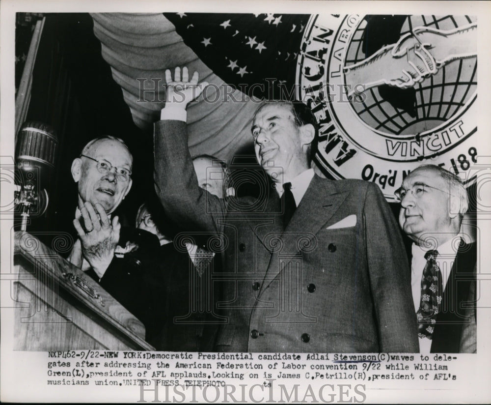 1952 Press Photo Adlai Stevenson Addresses American Federation of Labor