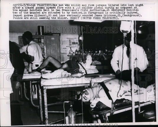 1952 Press Photo Victims San Francisco Civic Auditorium Butchers Ball Shooting