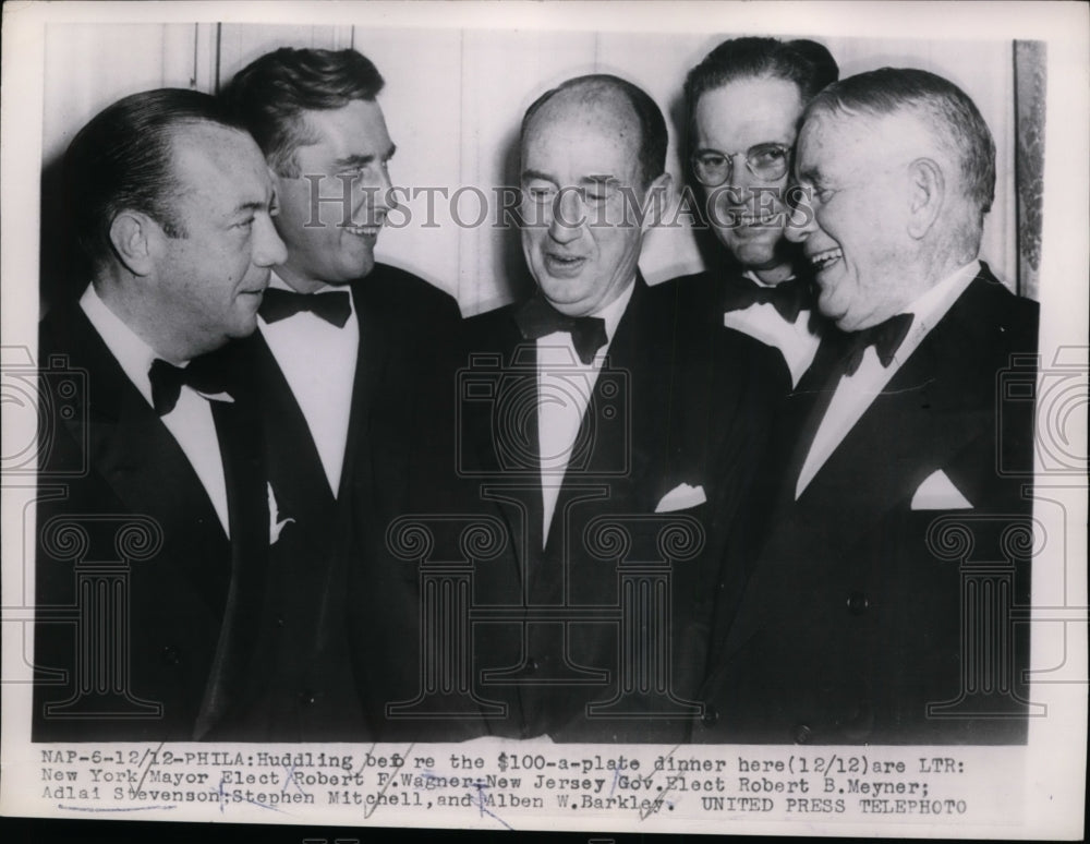1953 Press Photo Adlai Stevenson, Robert Wagner at Philadelphia Dinner