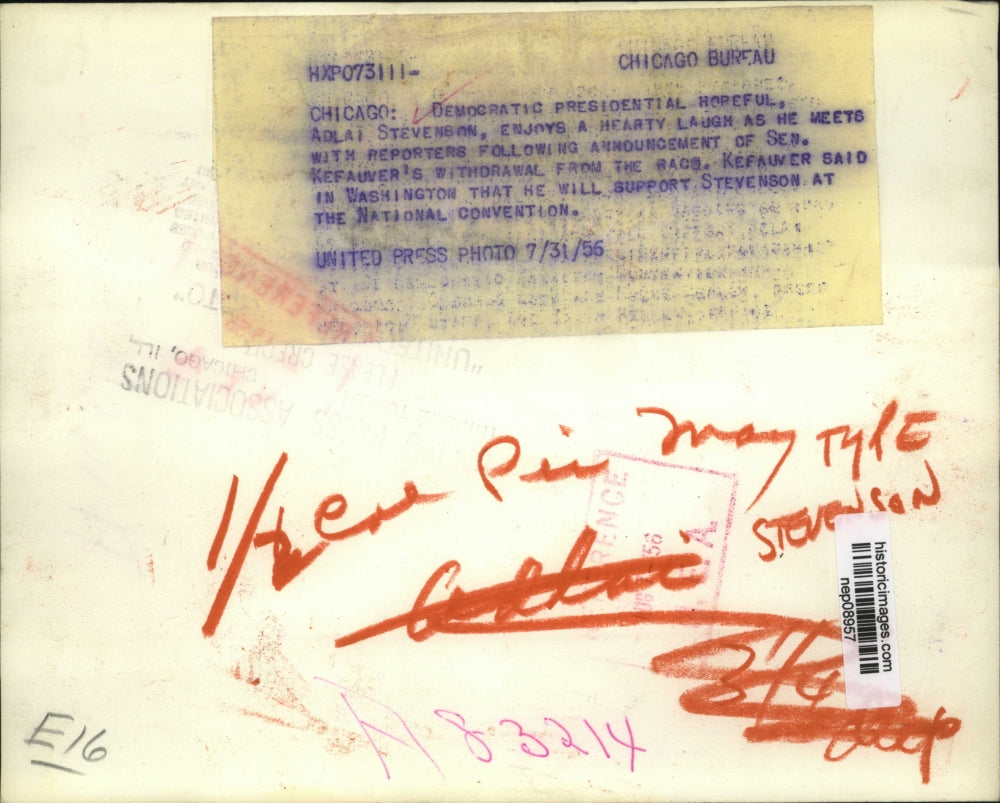 1956 Press Photo Democratic Presidential Hopeful Adlai Stevenson in Chicago