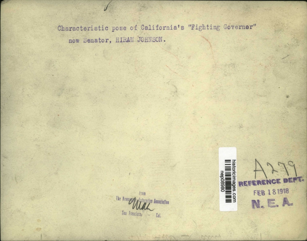 1918 Press Photo Senator Hiram Johnson of California, "Fighting Governor"