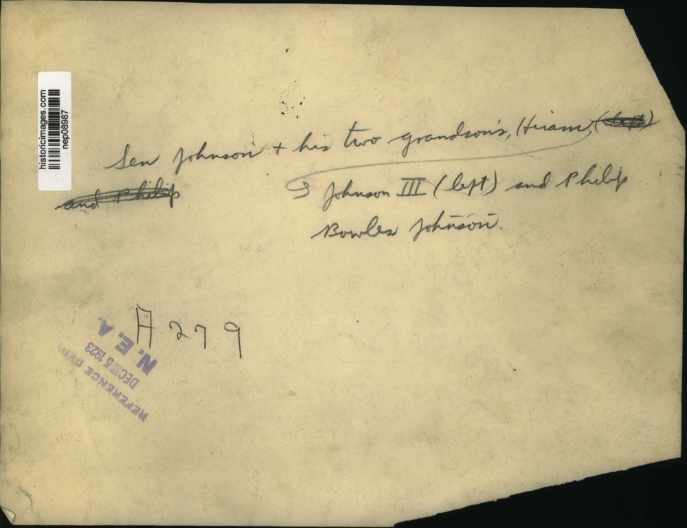 1923 Press Photo Senator Hiram Johnson w/ Granddaughters - nep08987