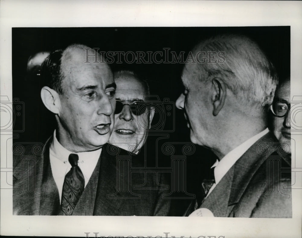 1952 Press Photo Adlai Stevenson, Philip Murray in Pittsburgh w/ Mayor Lawrence