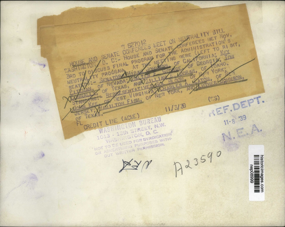 1939 Press Photo Senators Hiram Johnson, Key Pittman, Walter George - nep08999