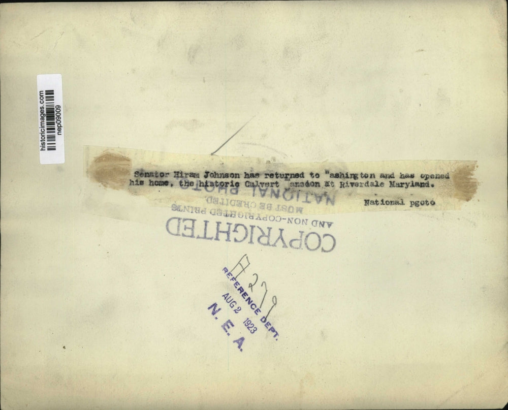 1923 Press Photo California Senator Hiram Johnson at his MD home - nep09009