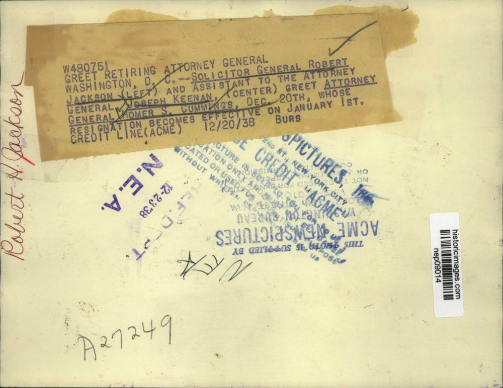 1938 Press Photo Retiring Homer Cummings Attorney General Greeted - nep09014