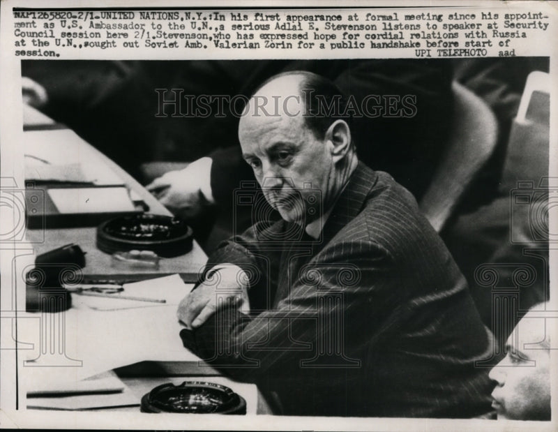 Load image into Gallery viewer, 1961 Press Photo US Ambassador to the UN Adlai Stevenson - nep09036
