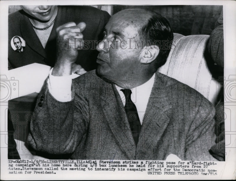 Load image into Gallery viewer, 1956 Press Photo Adlai Stevenson at Libertyville, Illinois Supporters Lunch
