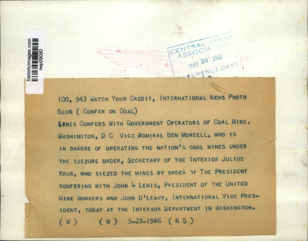 1946 Press Photo Interior Secretary Julius Krug, UMW President John Lewis