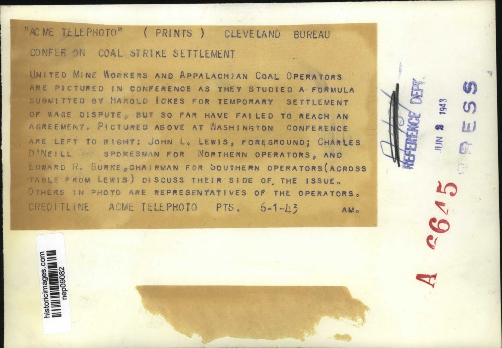 1943 Press Photo UMW & coal operators reps John Lewis, Charles O'Neill