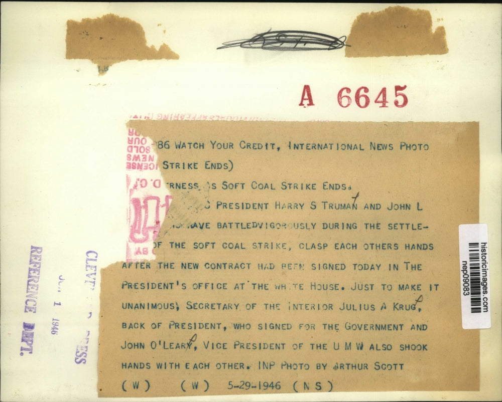 1946 Press Photo President Harry Truman, John Lewis at end of caol strike