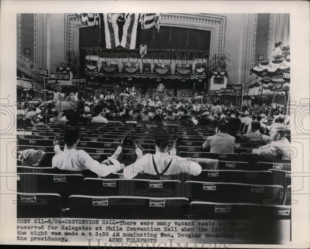 1948 Press Photo Philadelphia Convention hall nominates Douglas MacArthur