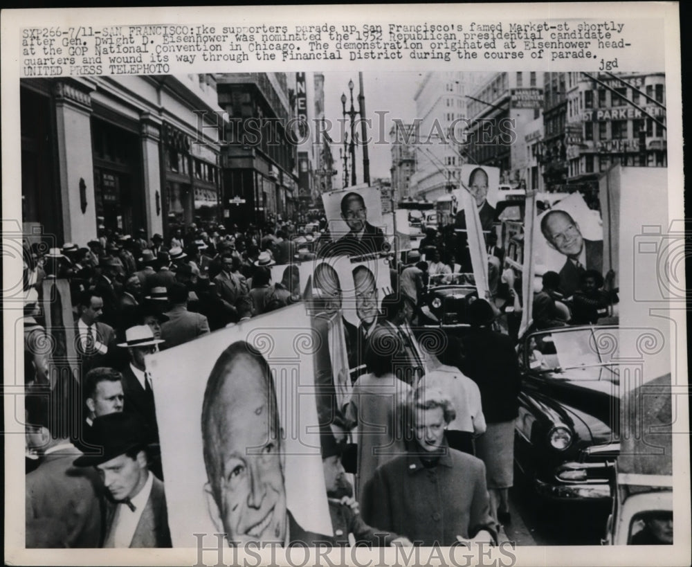 1952 Press Photo Dwight Eisenhower Supporters in Market St San Francisco