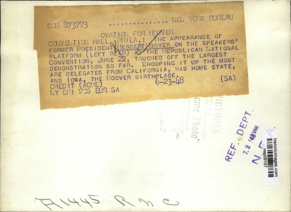 1948 Press Photo Herbert Hoover at Republican National Convention, Philadelphia