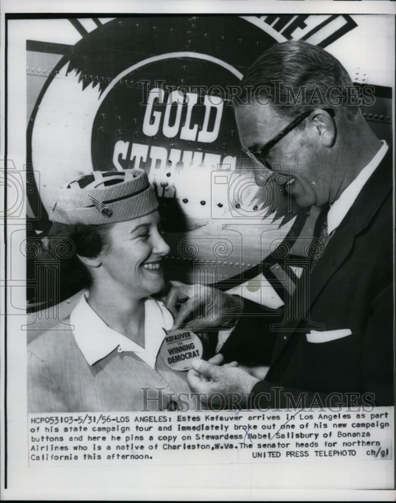 Load image into Gallery viewer, 1956 Press Photo Estes Kefeuver on State Campaign Tour California - nep09124
