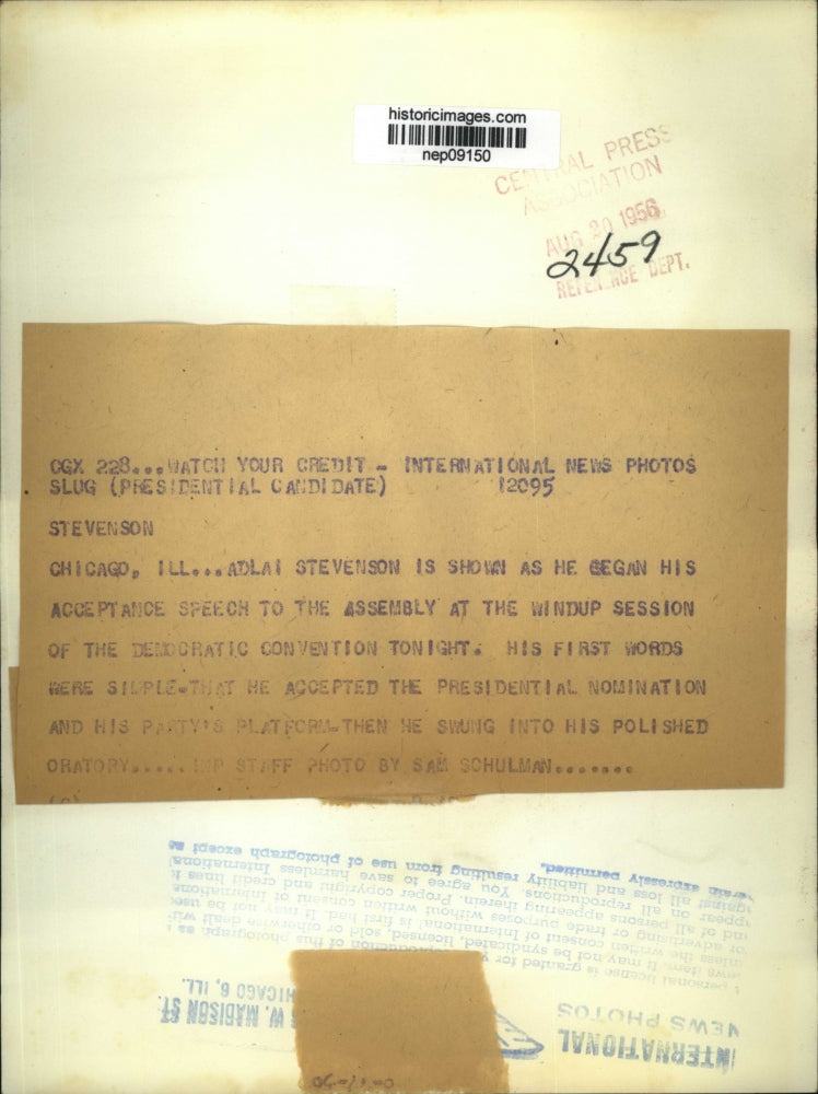 1956 Press Photo Adlai Stevenson at Democratic National Convention - nep09150