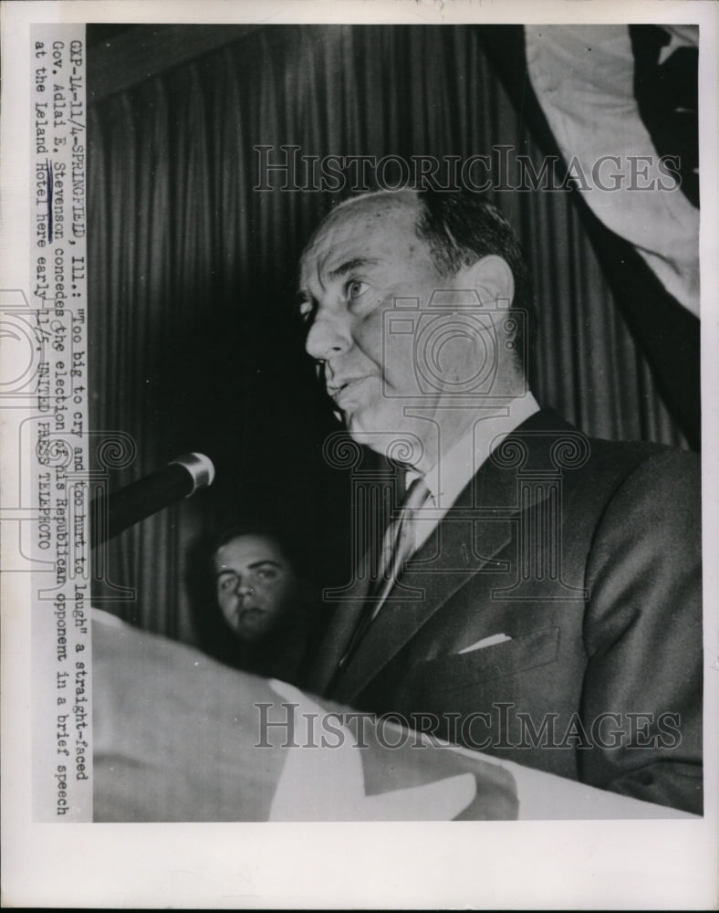 1952 Press Photo Governor Adlai Stevenson concedes the Election Springfield IL