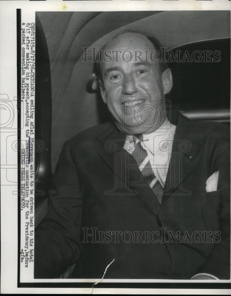 1956 Press Photo Adlai Stevenson in Car After Dem. Nomination Acceptance Speech